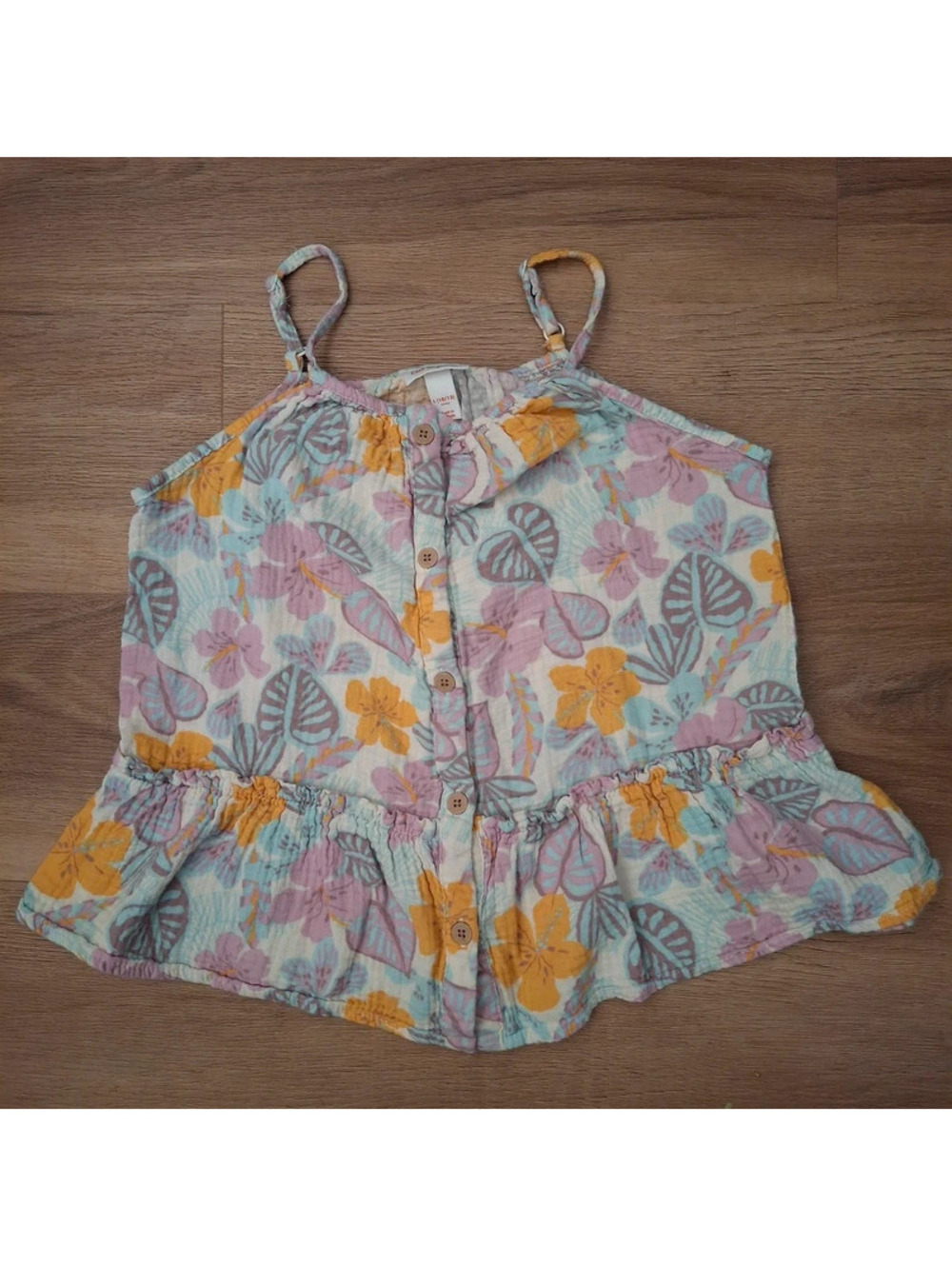 Summer! Cat & Jack Girls Size L 10/12 Tropical Floral Gauze Button Peplum Tank